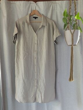 Neutral Beige Button-Front Mini Shirt Dress
